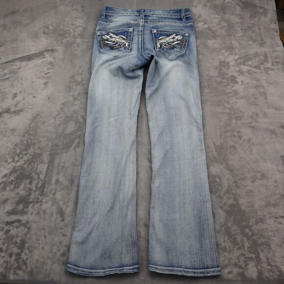 Rebel Soul Pants Womens 8 Blue Mid Rise 5 Pocket Design Boot Cut Faded Jeans - Picture 8 of 16